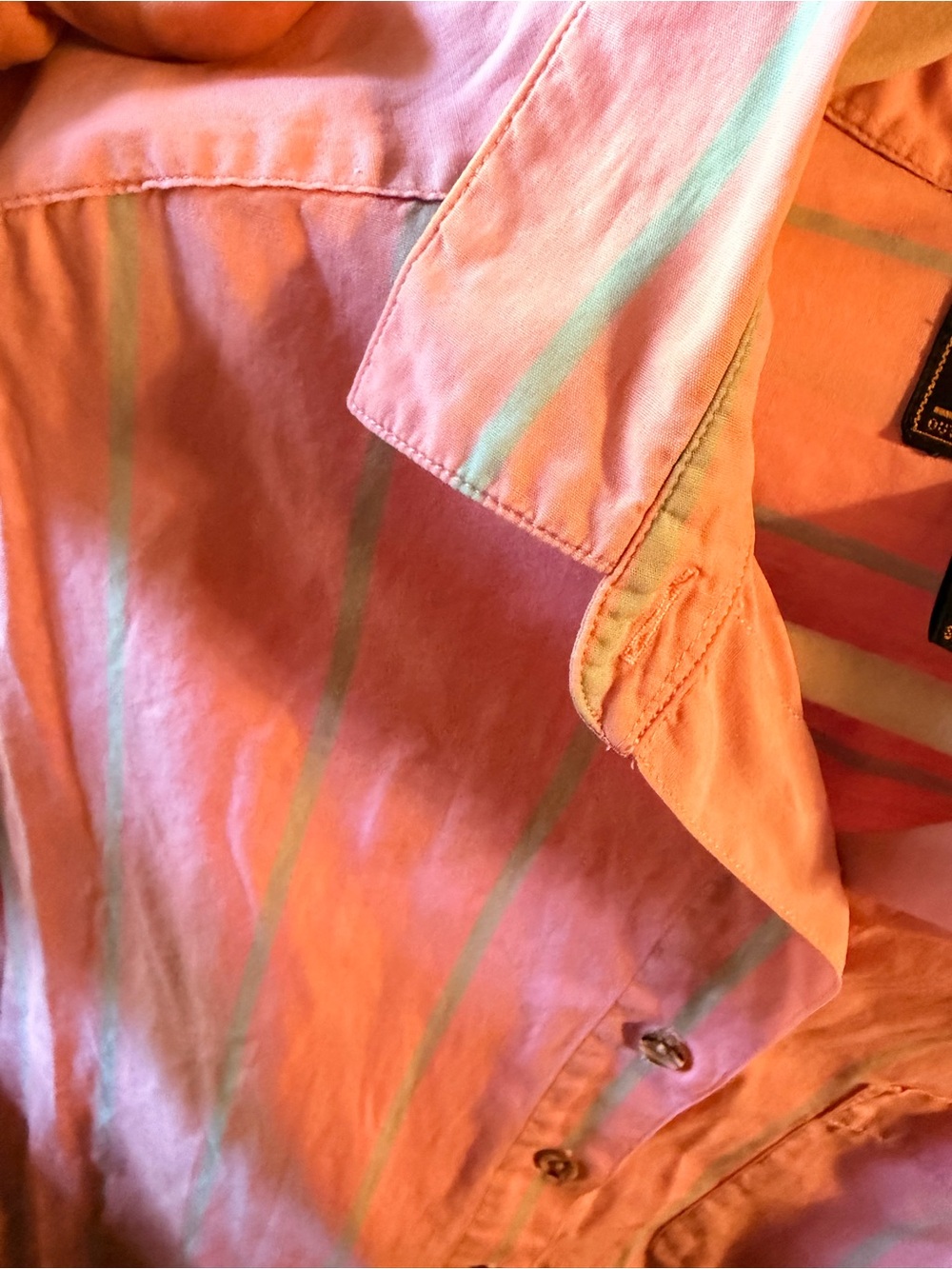 Vintage Eddie Bauer Pink Teal Striped Button Down Shirt Medium 100% Cotton - Picture 6 of 9
